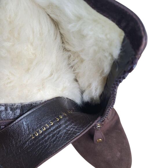 Gucci Brown Suede Heeled Ankle Boots Lined W/ Monoglian Lamb Fur - 36.5 - Picture 3 of 8